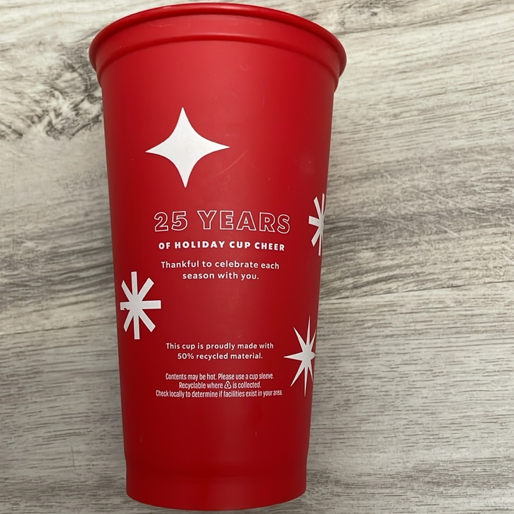 2013 Starbucks Red 25 Years of Holiday Cup Cheer 16 Oz Hot/Cold Plastic Tumbler - Picture 4 of 10